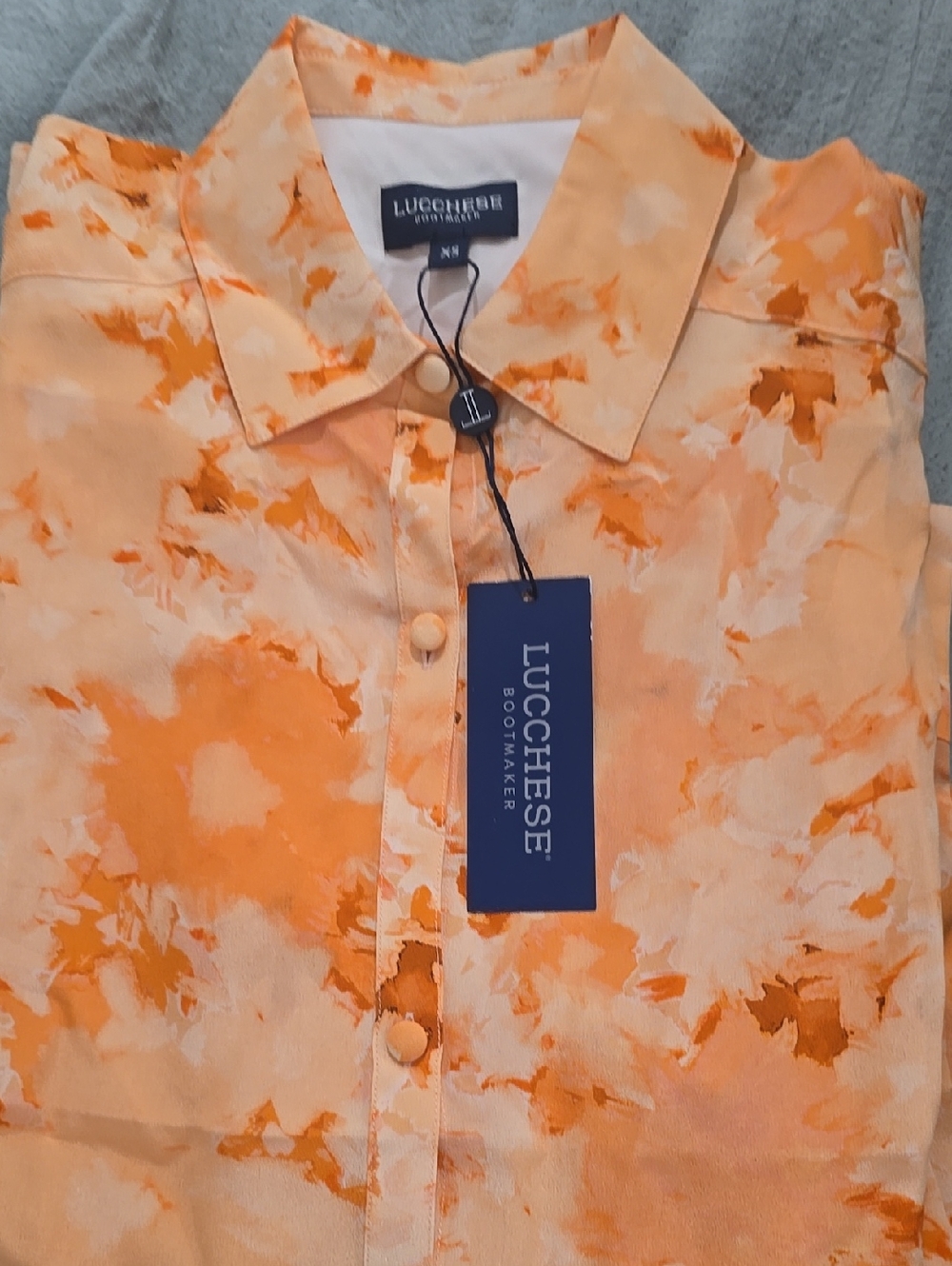 Lucchese Orange and Peach Abstract Print Button-Up Shirt